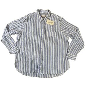 Universal Thread L Large Blue White Striped Button Front Relaxed Fit Shirt Women